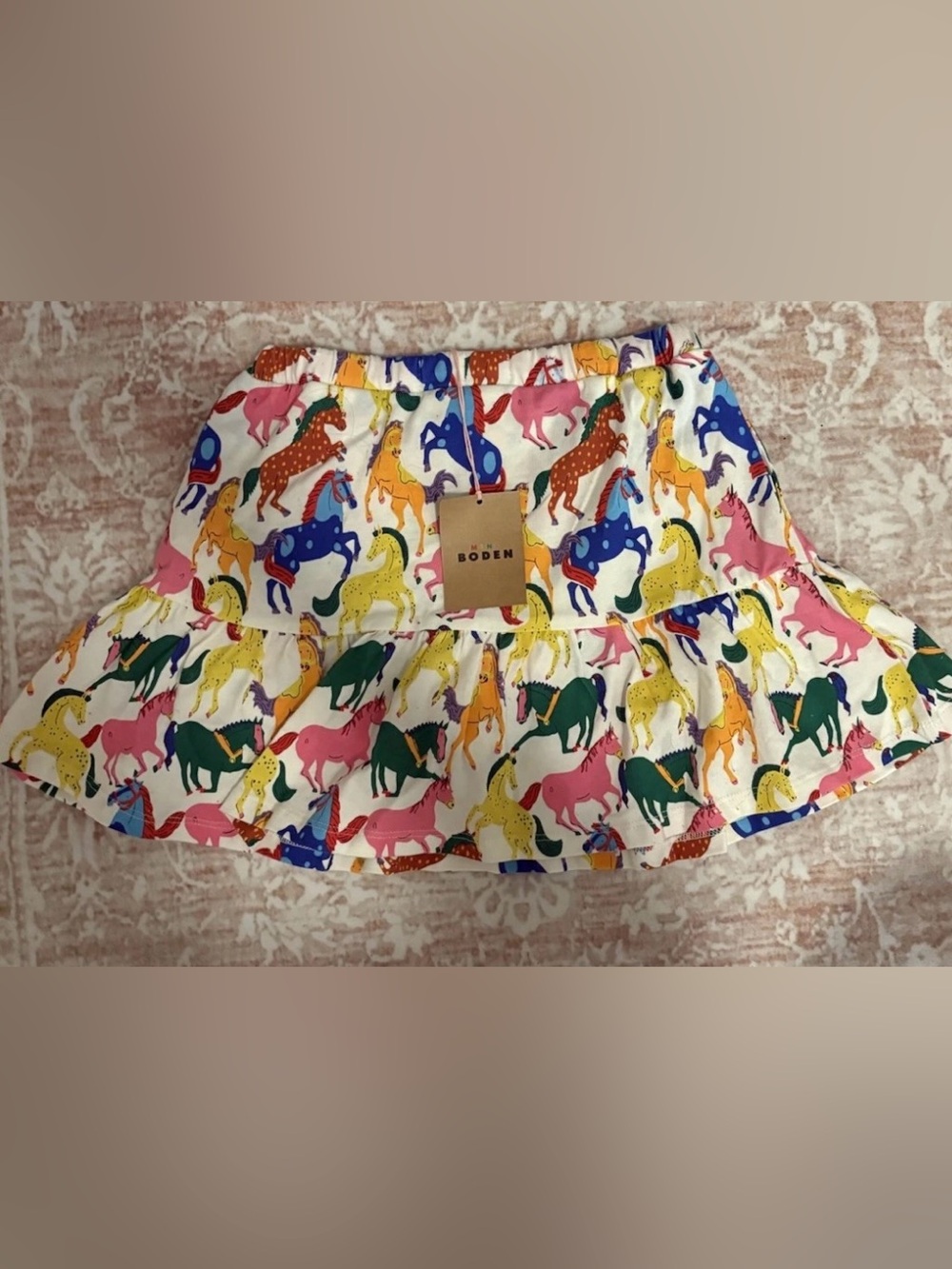 Mini Boden Multicolor Horse-Print Skirt